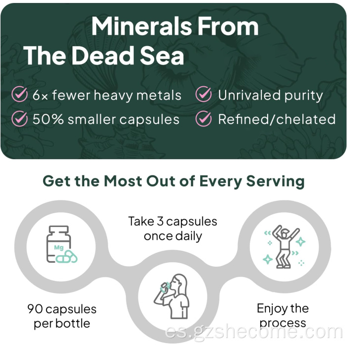 Salud de soporte de cápsula de glicinato de magnesio orgánico